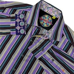 Robert Graham Button Up Shirt Mens Size L Classic Fit Striped Modern Eclectic